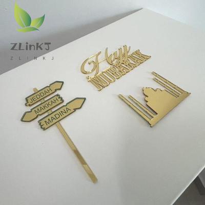 Personalizovaný nápisový topper na dort Umrah Mubarak Hajj Mubarak Zlatá barva Akrylová dekorace na dort Ozdoby na narozeninový dort