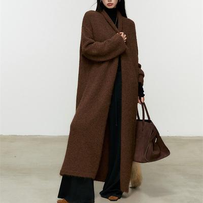 High-end Soft Waxy Long Sweater Jacket Women's Autumn and Winter New Loose Knee Lazy Wind Knitted Sweater Coat