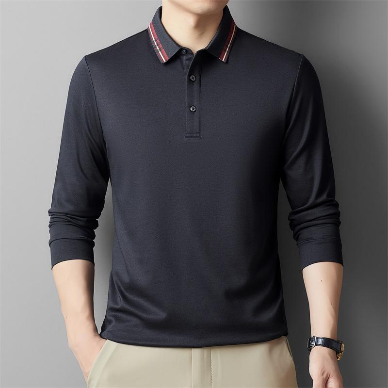 

Осенняя мужская футболка с длинным рукавом, новая повседневная однотонная футболка с воротником-поло для молодежи и среднего возраста, дышащая мужская одежда, модная нижняя рубашка XL