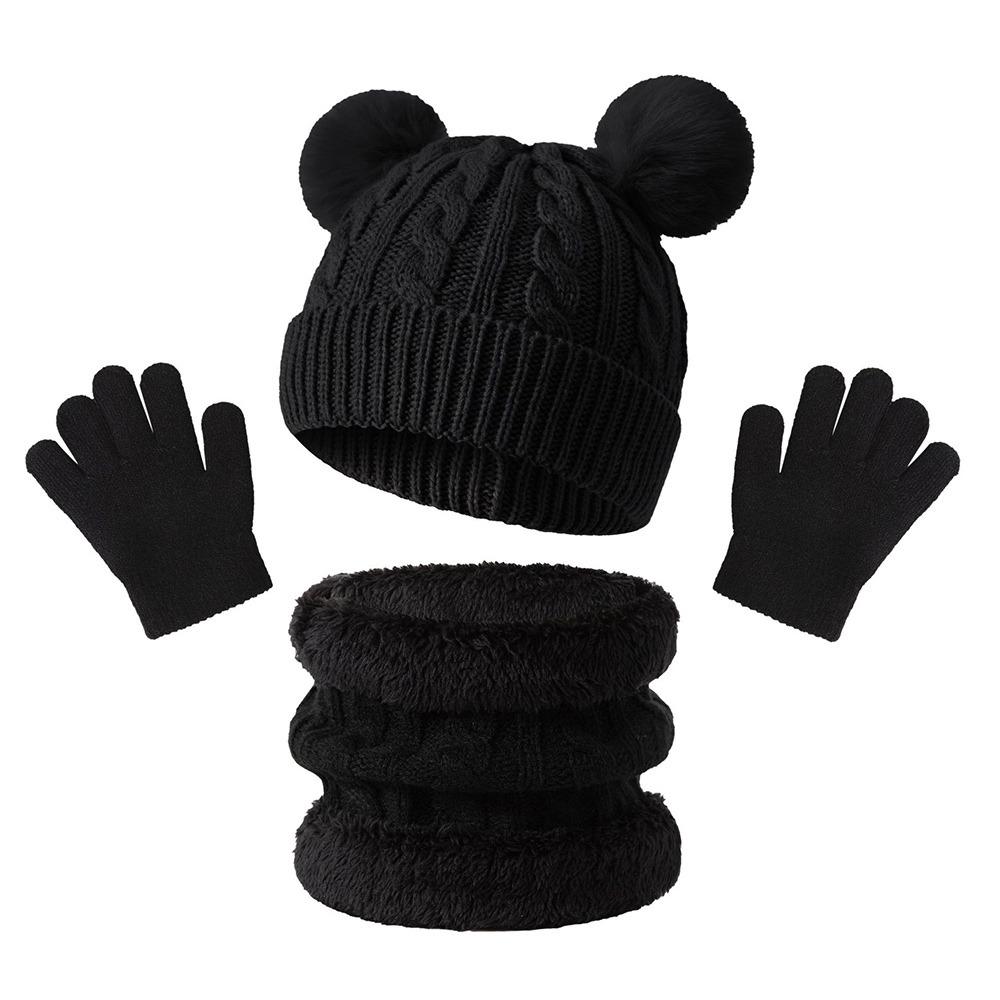 3Pcs/Set Winter Knitted Hats Scarfs Warm Bonnet Gloves Kits Children Scarf Hat Gloves Set Outdoor