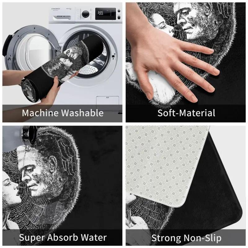 Custom Bride Of Frankenstein Kiss Doormat Anti-Slip Entrance Floor Door Mats Science Fiction Horror Film Room Rug Carpet Footpad