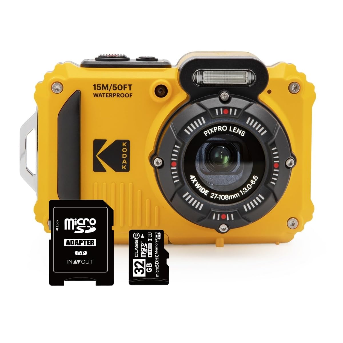 

[Оригінальна японська версія 2025 року] Компактна цифрова камера PIXPRO KODAK WPZ2, Водонепроникна, Пилозахисна, Ударостійка, Режим CALS, 16 МП, 4-кратний оптичний зум, Жовта,