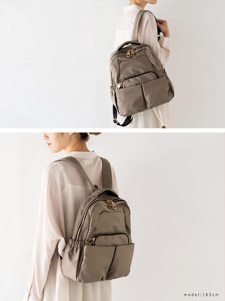 VITAFELICE Damen Rucksack aus Nylon mit 10 Taschen (vnsb-604z) (Grau Beige)