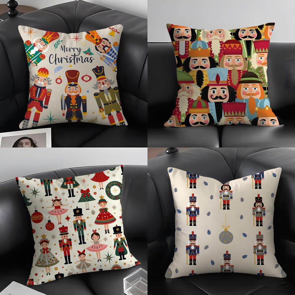 Nutcracker Soldier Christmas Cushion Cover Pillowcase Ultra Soft Skin Friendly Fabric Cloud Like Comfort  Concealed Zipper