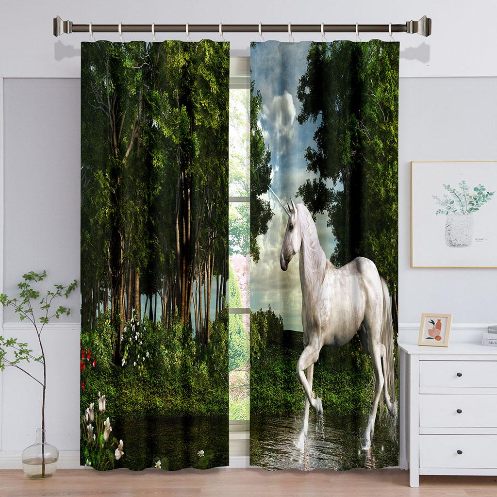 

Мечтательный красочный единорог, ангел, лошадь, тонкие оконные шторы для гостиной, спальни, ванной, кухни, двери шкафа, крючки для дома, 2 шт. W50 X H130(CM)X2&Grommet Top