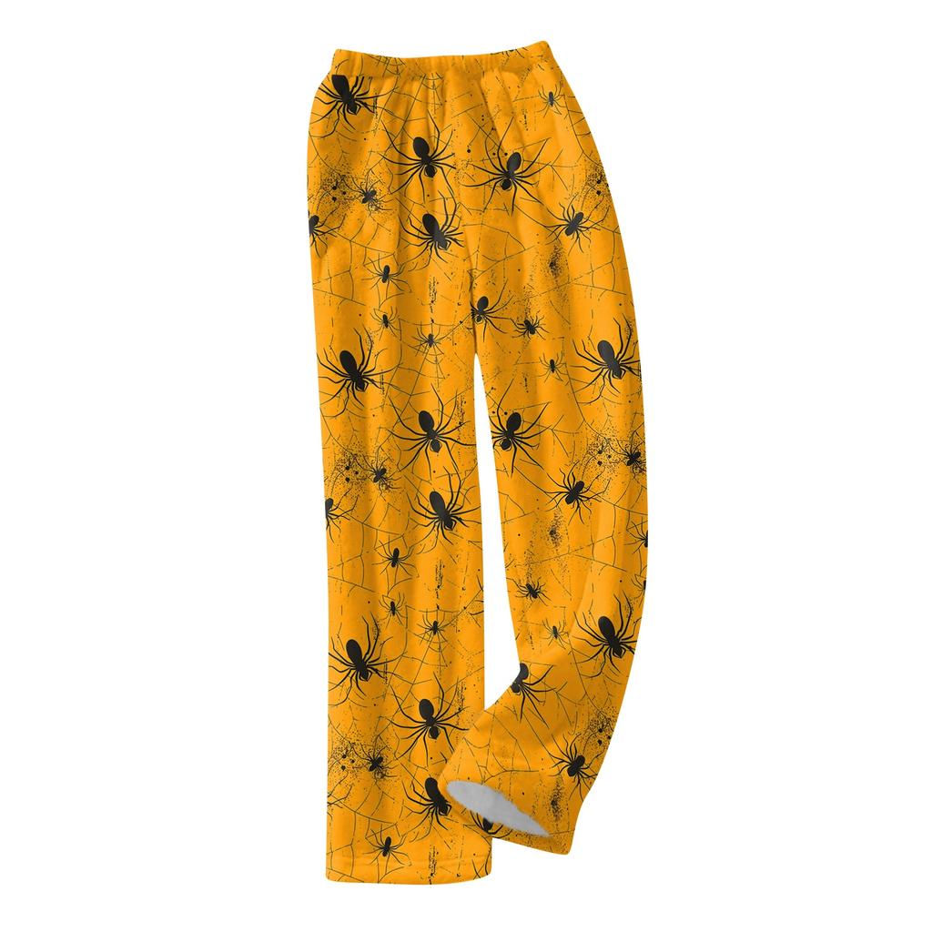 Women's Halloween Print Plush Lounge Pants Soft Elastic Waistband Casual Pajama Bottoms Comfortable Fit Relaxed Style