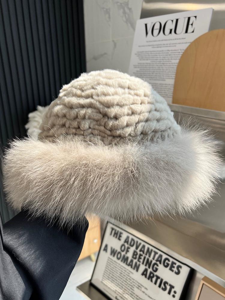 Rex Rabbit Fur Fisherman's Hat Children Autumn and Winter Warm Temperament Versatile Fox Hair Ear Protector Basin Hat Tide Shows Small Face