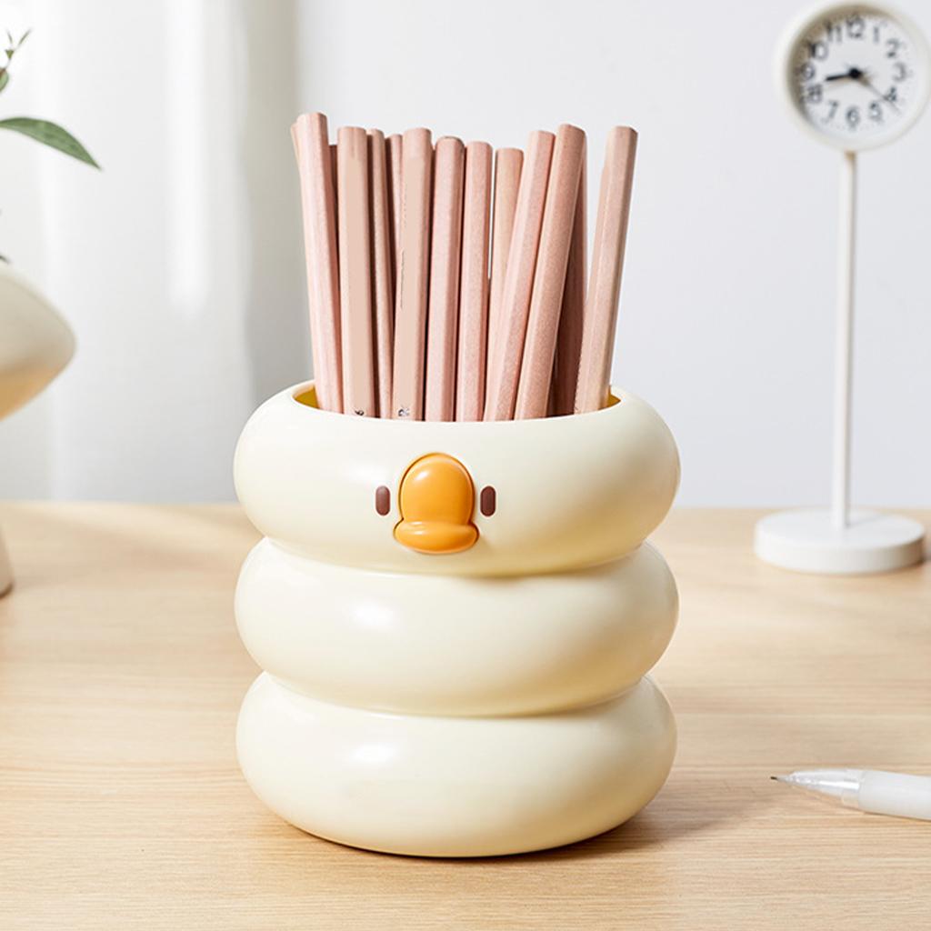 Stolní držák na tužky a pera Roztomilá kreslená kachna Velká kapacita Kancelářské potřeby Organizér na štětce na make-up pro