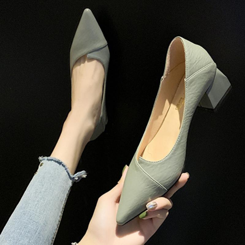 Fashion 2025 New Pointed Mid Heel Women's Shoes Fashion Single Shoes Women's Shallow Mouth High Heel Women's Shoes
