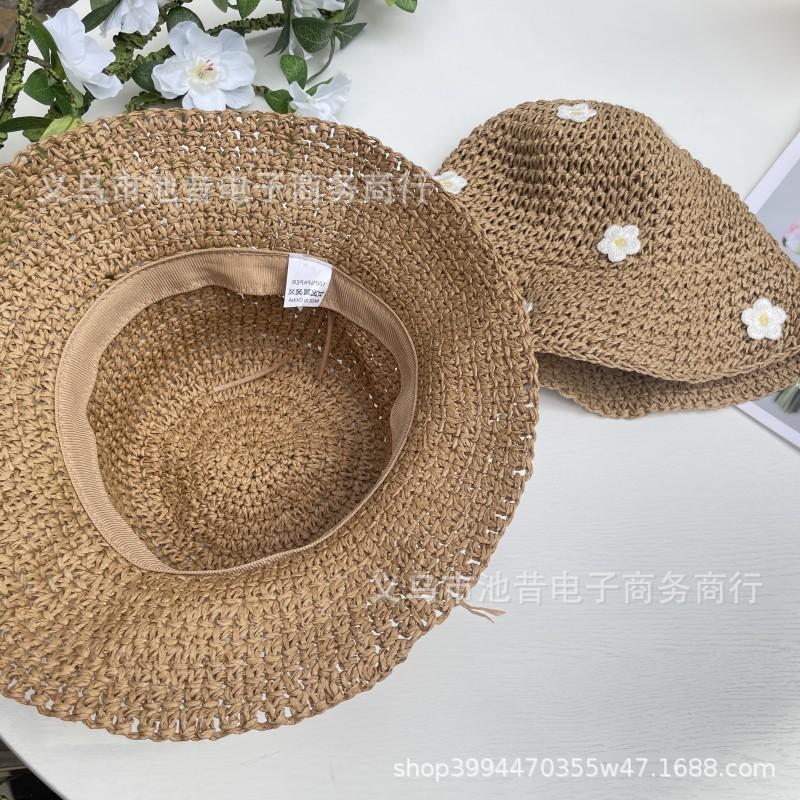 Sweet and cute blue flower straw hat female big eaves seaside sunshade summer beach sunscreen small fresh bucket hat tide