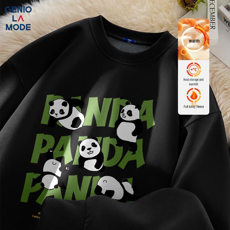 GENIOLAMODE Men's Plush Lined Panda Graphic Crewneck Sweatshirt
