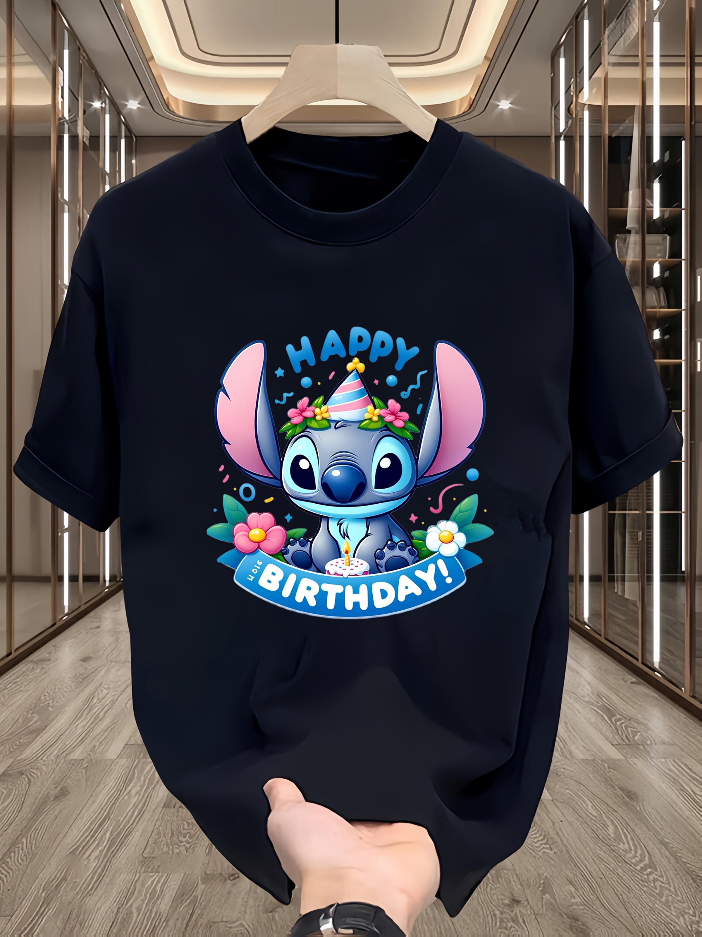 Disney Stitch Graphic T-shirt - Summer Short Sleeve Loose Fit Casual Tee with Birthday Print XL