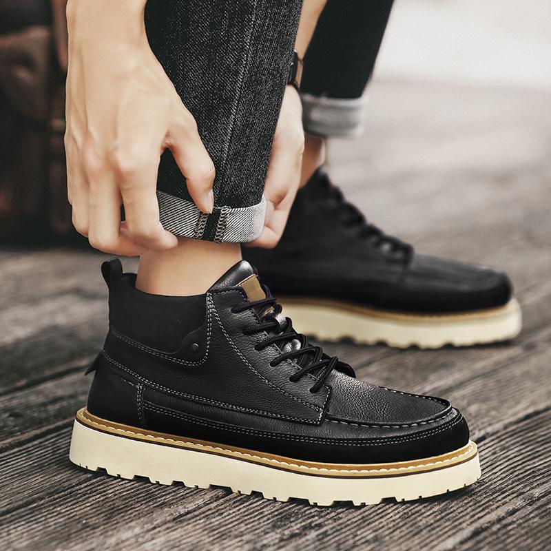 Fashion Leather Lace Up Outdoor Boots Warm Plush Winter Boots for Men Motorcycle Sneakers Boots Fashion New Brand Men's Casual Shoes