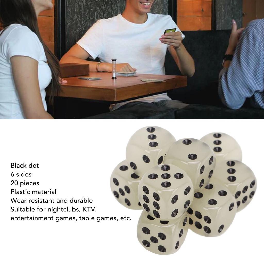 20 Pieces Glowing Dice Medium Black Dot Classic Plastic 6 Sided Dice Table Game Dice for Board Games