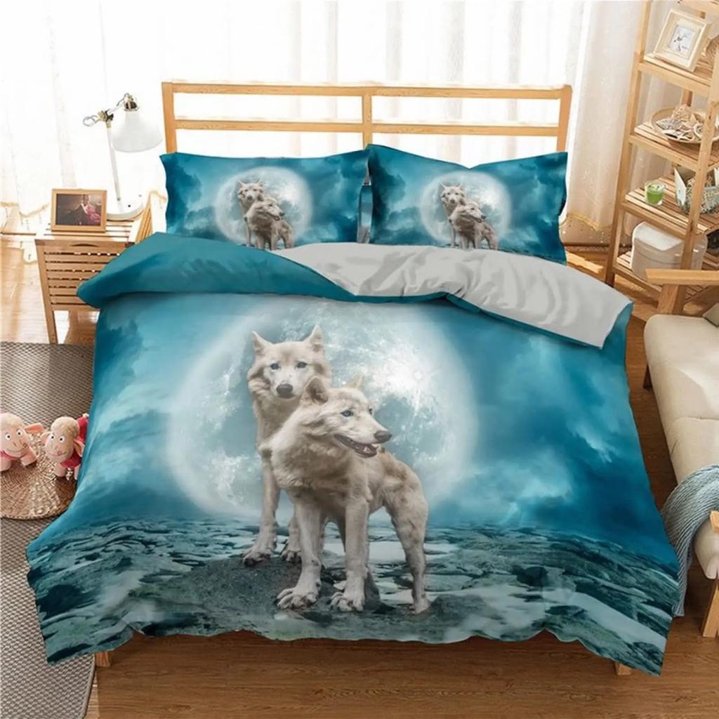 Wolf Duvet Cover Safari Animals Wolf Family Pattern Printed Cover Woodland Forest For Bedroom Decorations For Kid Women Men Gift
