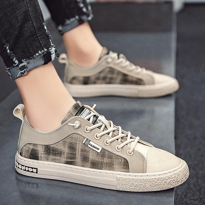 Fashion Casual Sneakers Lace-up Male Shoes Breathable Canvas Shoes Outdoor Jogging Sports Shoes Street Board Shoes Walking Shoes