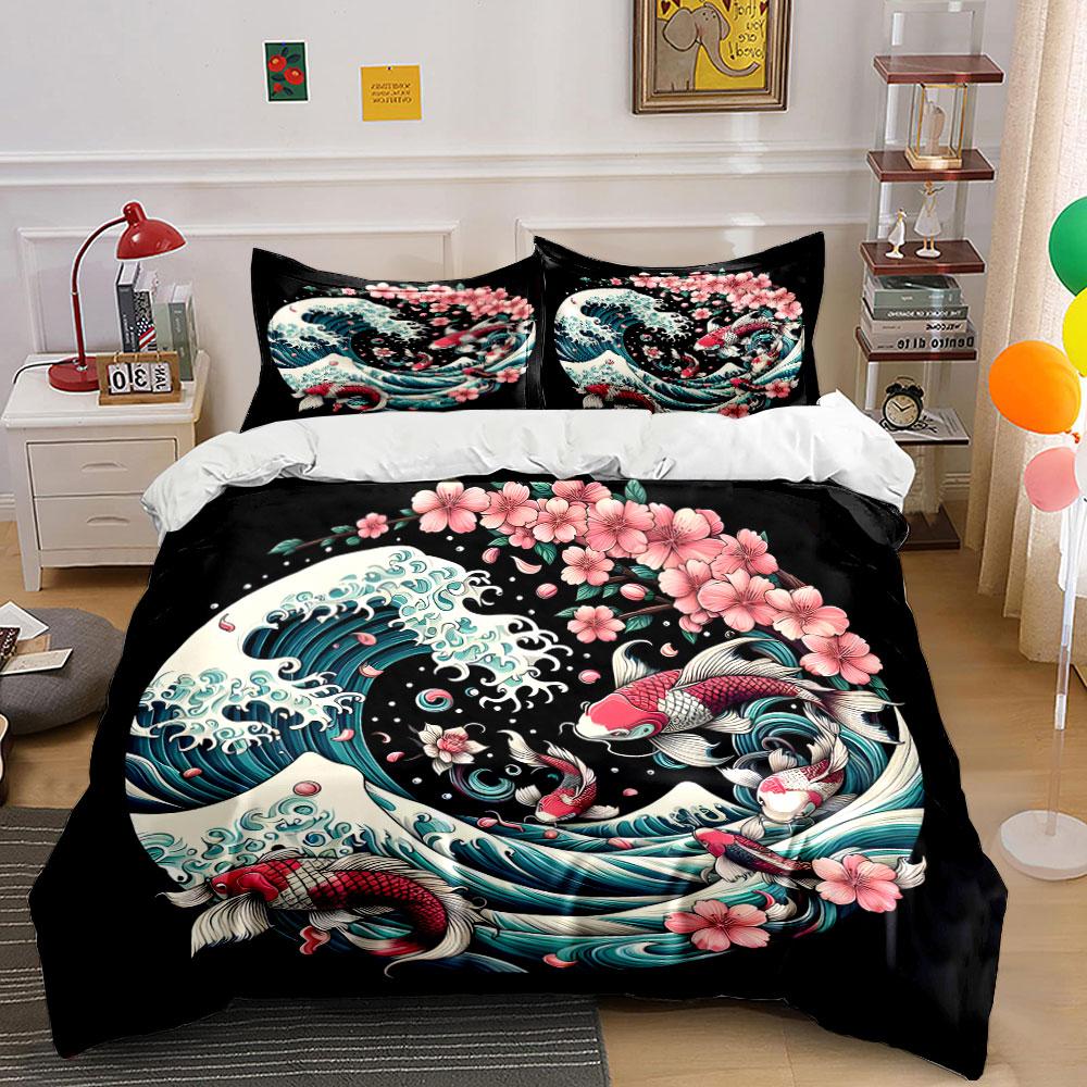 Zen Koi Trio Artwork Design Exquisite Three-Piece Bedding Set Gift For Kids And Adults