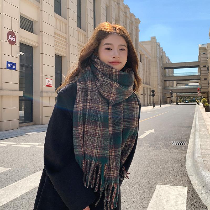 

Высококачественный шарф женский зимний длинный имитация кашемира ретро клетчатый платок женский студенческий утолщенный шарф для тепла 60*200CM