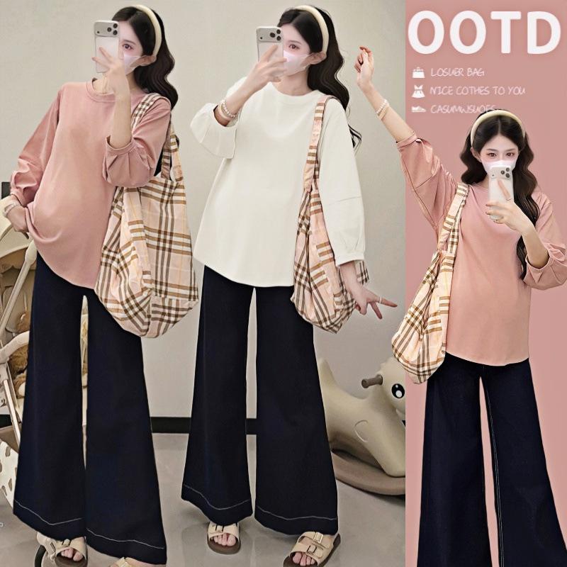 2026 Spring Korean Style Maternity Puff Sleeve Loose T-shirt - Simple Fashion for Trendy Moms L