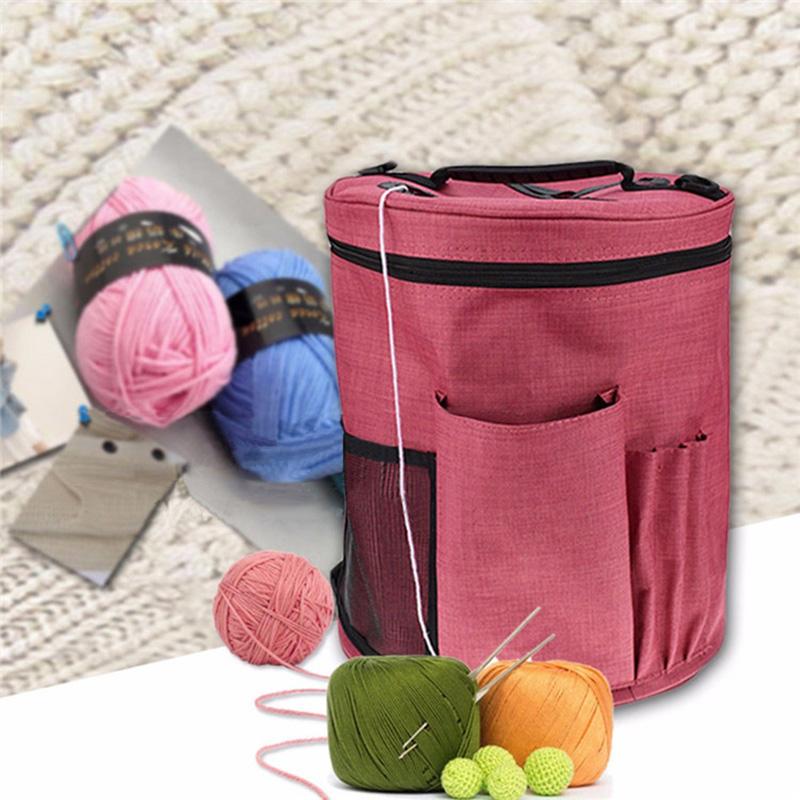 Oxford Cloth Knitting Needles Crochet Tool Wool Storage Bag Tote Organizer Drum Bag Wool Storage Case Crochet Yarn Storage