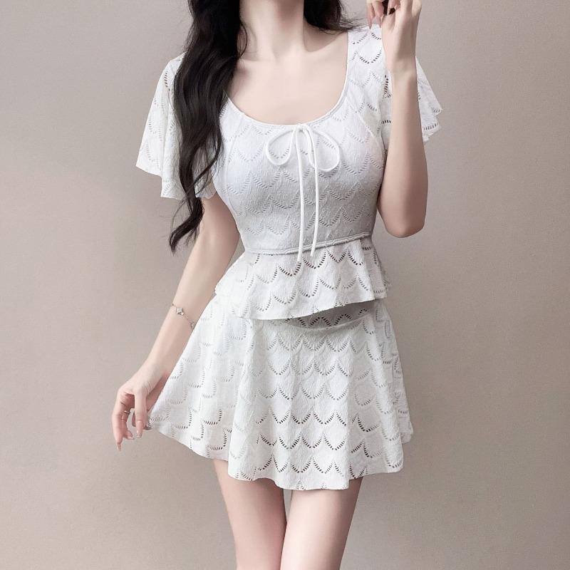 Split swimsuit female girl small fresh conservative two-piece set soaking hot spring swimsuit factory showing thin fairy fan