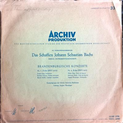 LP Record JOHANN SEBASTIAN BACH SCHOLA CANT Brandenburg Concertos No. 5 In D M 14012APM Archiv Produkti 1954 Germany Classical Used