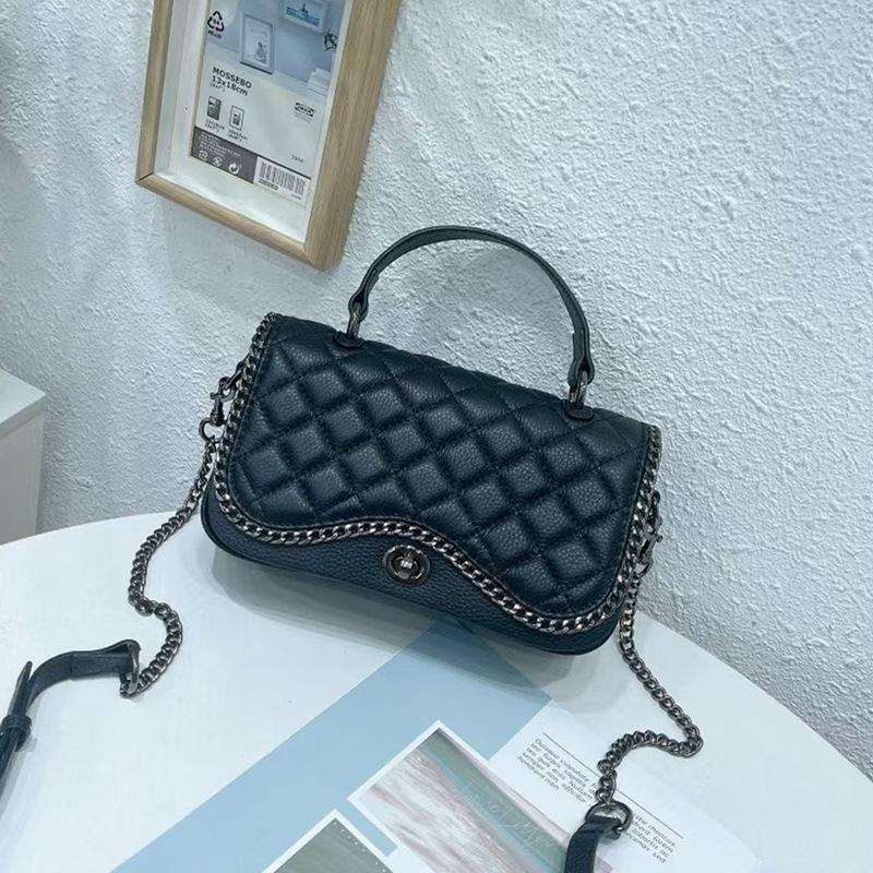 Premium light luxury leather women's bag rhombus small square bag handbag first layer cowhide temperament women's messenger bag