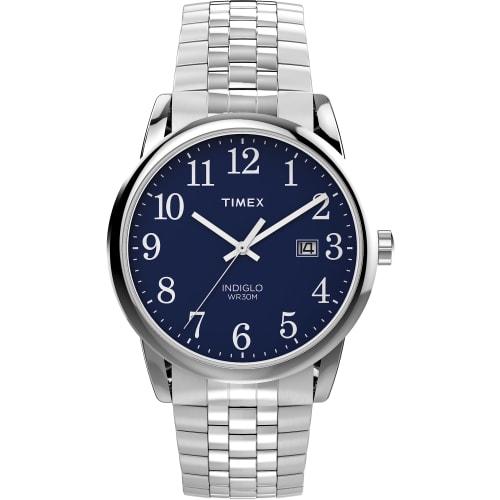 

Timex Men s EasyReader Watch, Silver Tone/Silver Tone/Blue/38mm. 38mm, Easy-to-read watch.