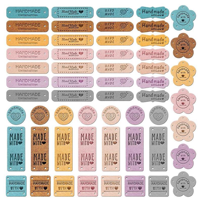 

AEE4-56Pcs Handmade Leather Labels,Handmade Leather Labels For Crochet,Colorful Leather Labels For Handmade Items Knit DIY