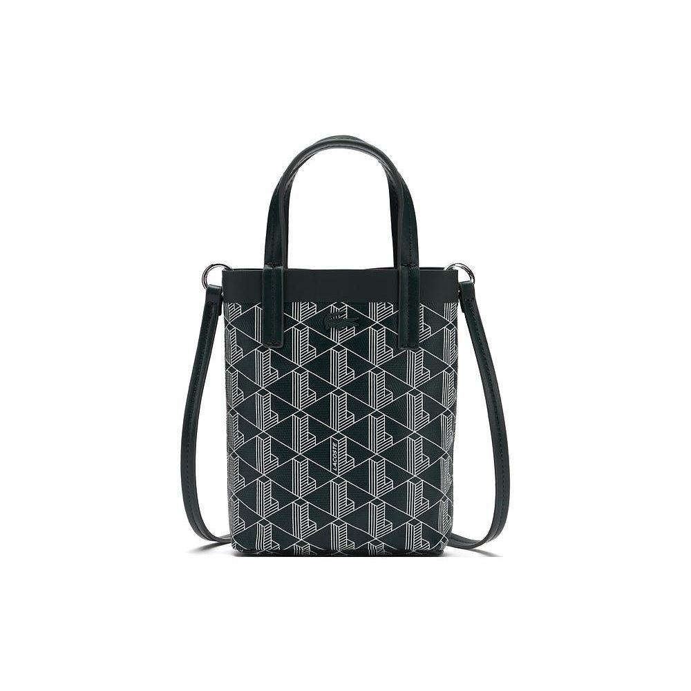 Lacoste Fashion Retro Print PVC Tote Shoulder Crossbody Bag Small Women bags Dark-Green Cream NF4463ZEM44 Small