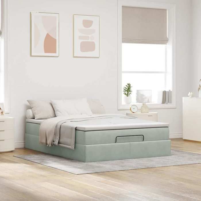 VidaXL Ottoman Bed Frame with Light Grey Mattress 140x200 Cm Velvet 3311189