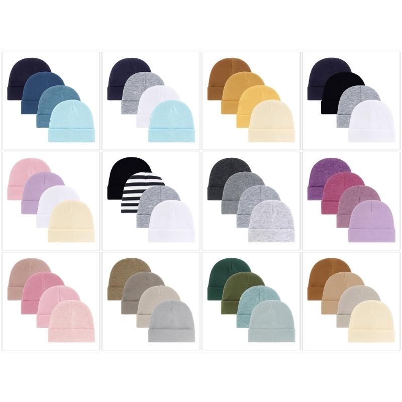 4Pcs Infant Fetal Caps Set Breathable Comfortable Hospital Essential Bonnet Hat for Boys Girls 0-3 Months Old
