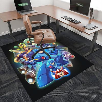 1pc Mega Man Anime Cartoon Design Office Chair Mat Non-Slip Carpet for Home Decor, Living Room, Bedroom, Game Room - Perfect Gift for Fans.Y013