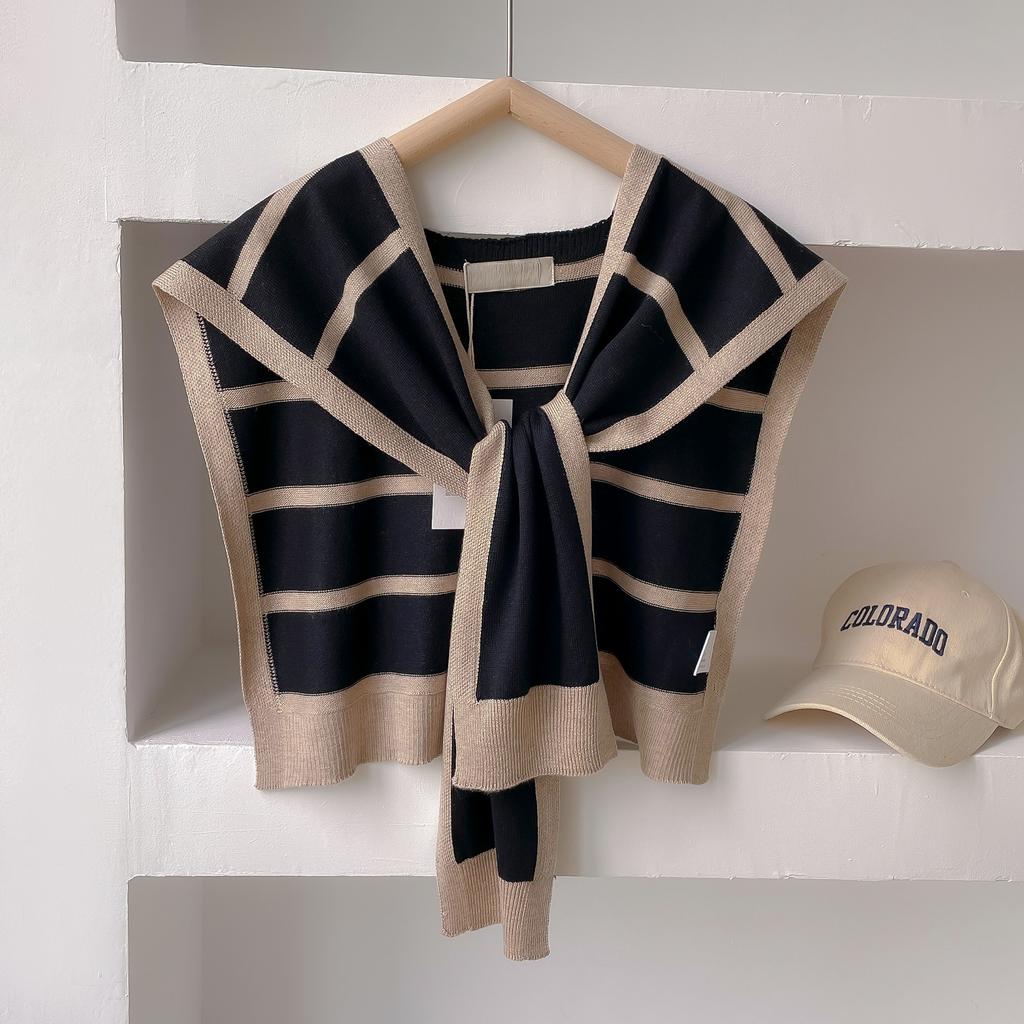 Korean Knitted Shawl Summer Air Conditioning Fake Collar Neck Knit Thin Knotted Cape Shoulder Scarf For Women Fashion