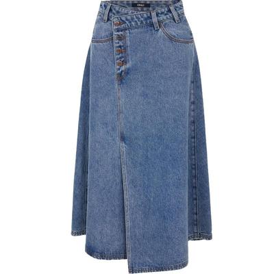 A-lijn Denim Rok met Hoge Taille en Vier Knoppen