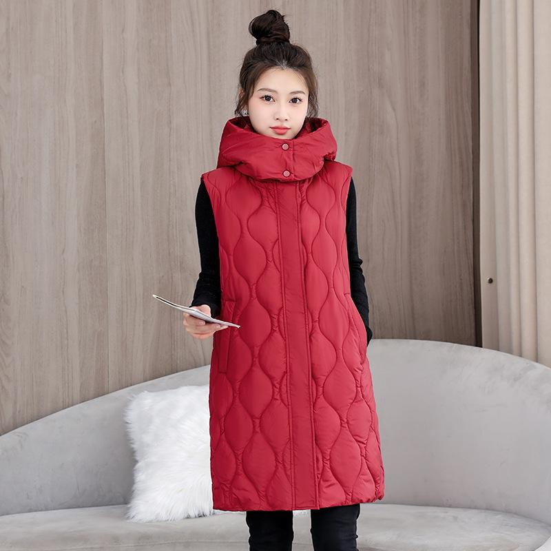 Autumn and Winter Large Size Thickened Cotton Clothes Medium and Long Knee Vest Girls Sleeveless Cotton Vest Jacket