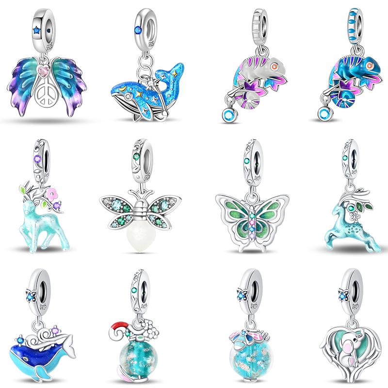 Copper Luminous Butterfly Blue Whale Elk Firefly Charm Chameleon Pendant Fits Genuine Bracelet DoItYourself Birthday Jewellery