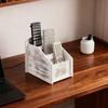 Rustic Wooden Desktop Storage Box for Office Supplies Small Items Smartphone Gray White