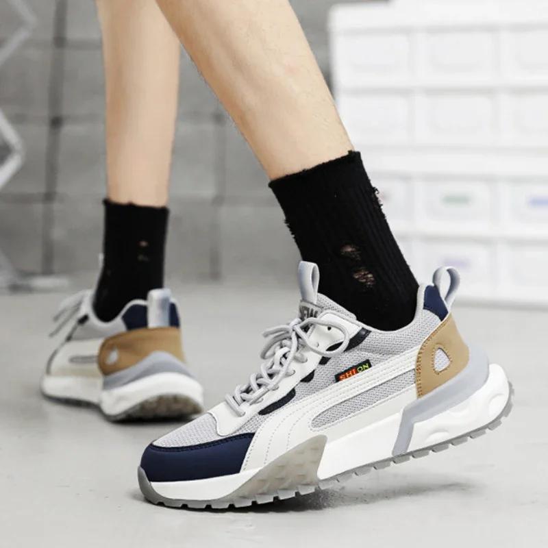 Men's Mesh Sneakers Breathable Men Shoes Lace Up Mens Running Shoes Comfortable Male Vulcanized Shoes Wear-resistant Zapatillas