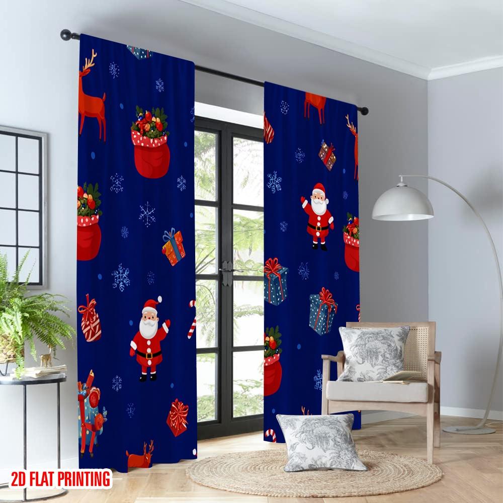 2pcs 2D flat printing Fashionable Christmas curtains Christmas Santa Snowflakes Gift Digital Printed Polyester Drapes Holiday