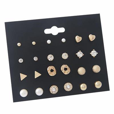 Ohrring-Set im koreanischen Stil mit geometrischen Perlen und Herz-Diamanten-Zirkonen für Damen – trendig und vielseitig