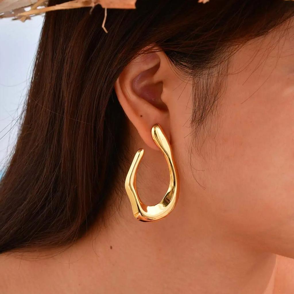 Irregular U-shaped Earrings for Women,Gold Color Exaggerated Stainless Steel Stud Earrings,Vintage Geometric Jewelry Gifts