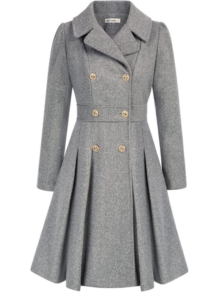 Pink Double Breasted Belted Trench Coat with Notch Lapel and Gold Buttons