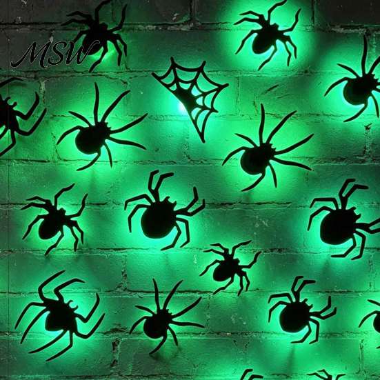 Glowing Spooky Bats for Ghost Festival Lighted 3D Bat/Spiders Wall Stickers Halloween Decor, Removable PVC Spiders Bedroom Decals with LED Lights