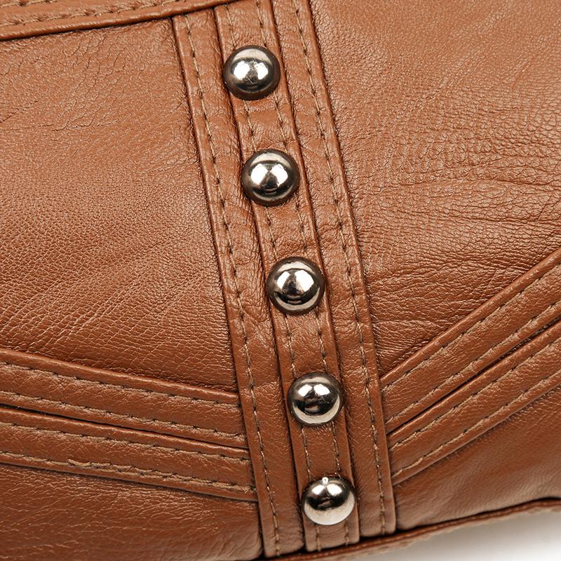 Geantă de umăr de mare capacitate, din piele moale, cu mai multe compartimente, pentru mamă de vârstă mijlocie