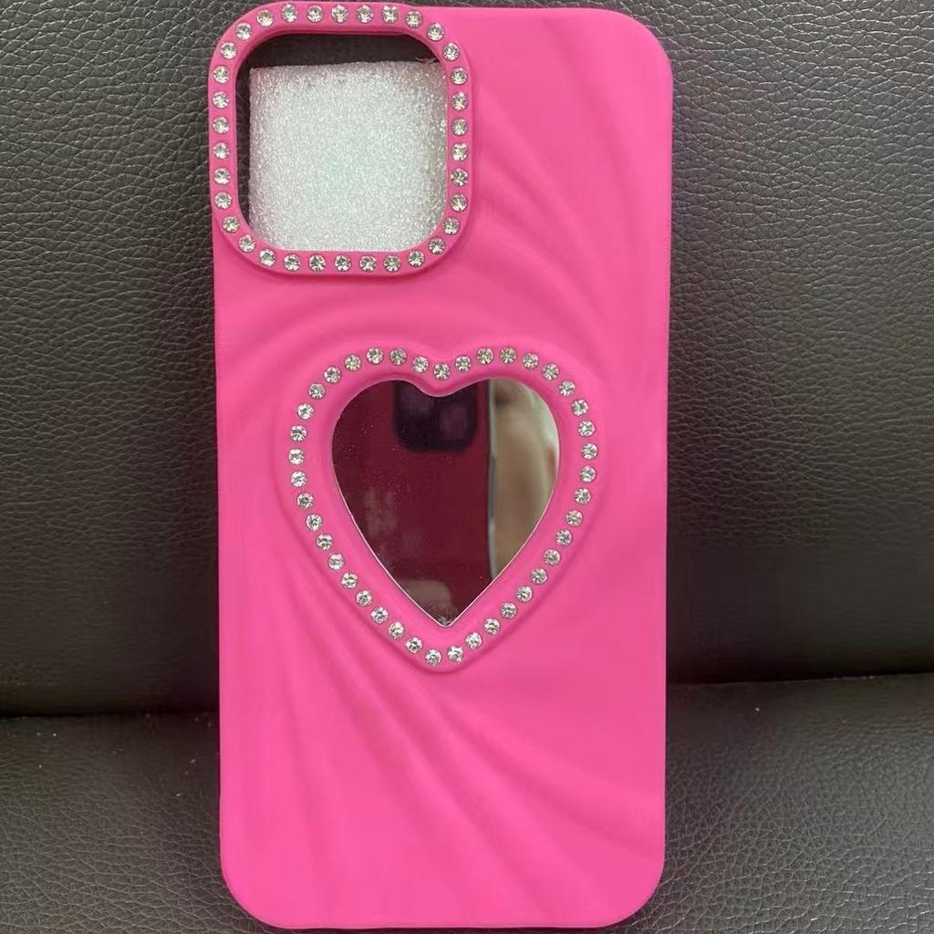 Three-dimensional Love Suitable for IPhone 16PM Diamond Phone Case Apple 13/14 with Makeup Mirror 15pro Soft Shell