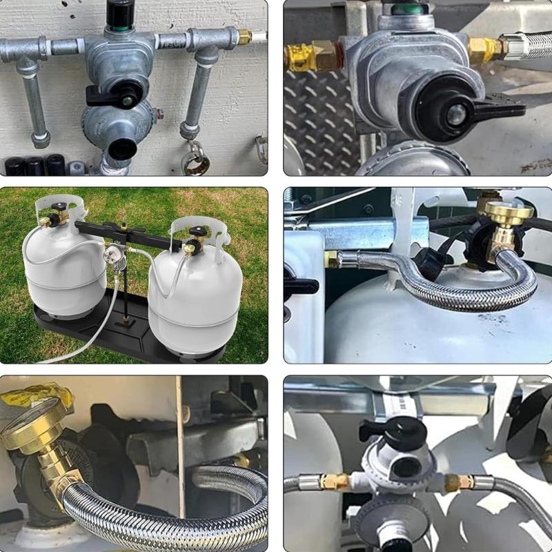 2pcs Stainless Steel Car Propanes Hoses with Integrated Pressure Meter for Accurate Gas Monitoring During Outdoor Use
