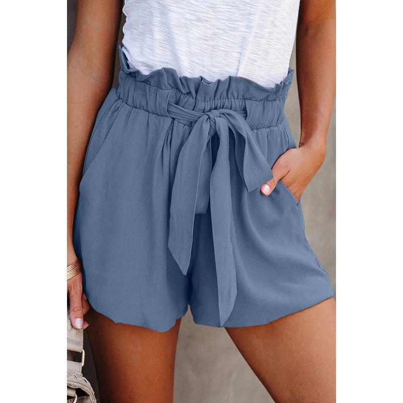 

Amazon s New Elastic Waist Drawstring Solid Color Casual Pants for Women, European and American Style Loose High-Waisted Simple Shorts, Wide-Leg Pants Blue M