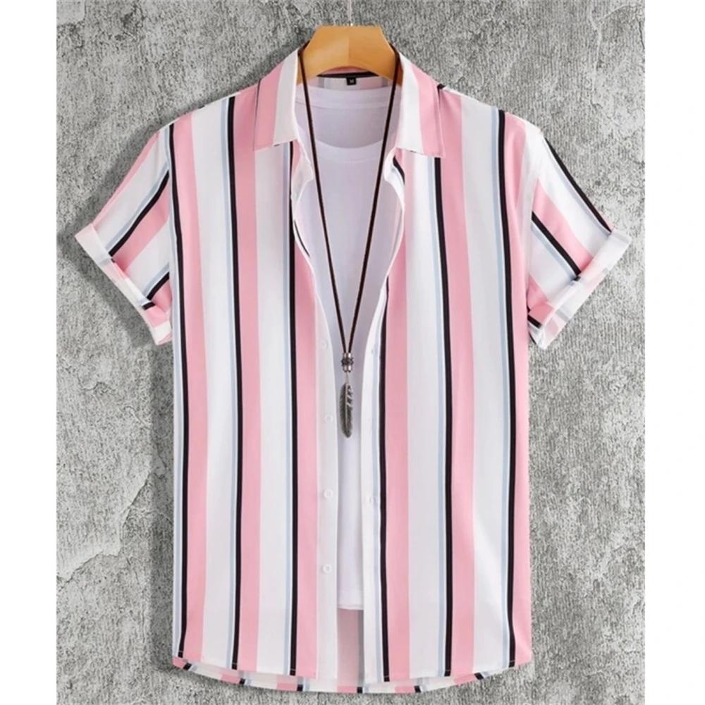 Trendy short-sleeve shirt with bold line print, ideal for casual daily outfits.
