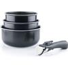 ARTHUR MARTIN AM120B Set of 3 Saucepans 16-18-20 Cm + 1 Handle - All Heat Sources Including Induction